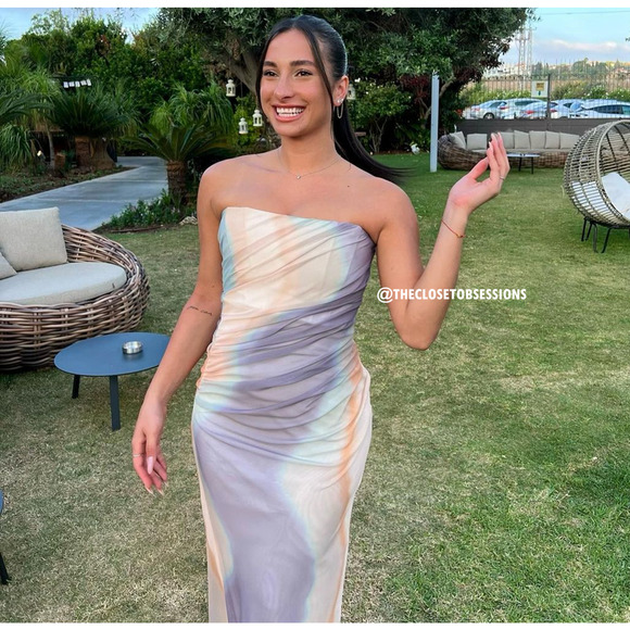 ZARA Ruched Midi Dress NWT | Strapless Multicolor | Size L - Picture 12 of 16